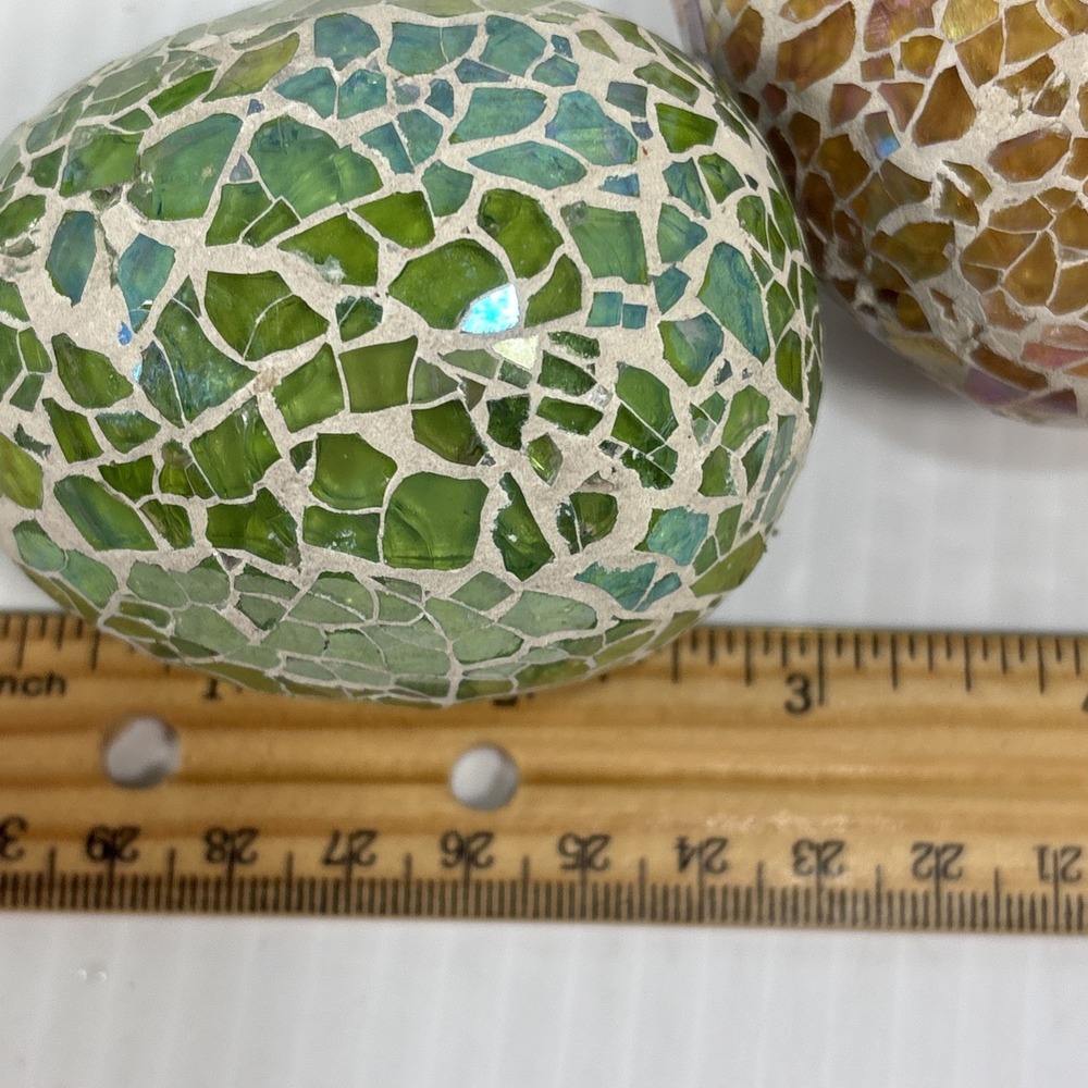 Multi Colored Mosaic Crackle Glass Egg Iridescent Ocean Spring Beach Pastel - Picture 6 of 14